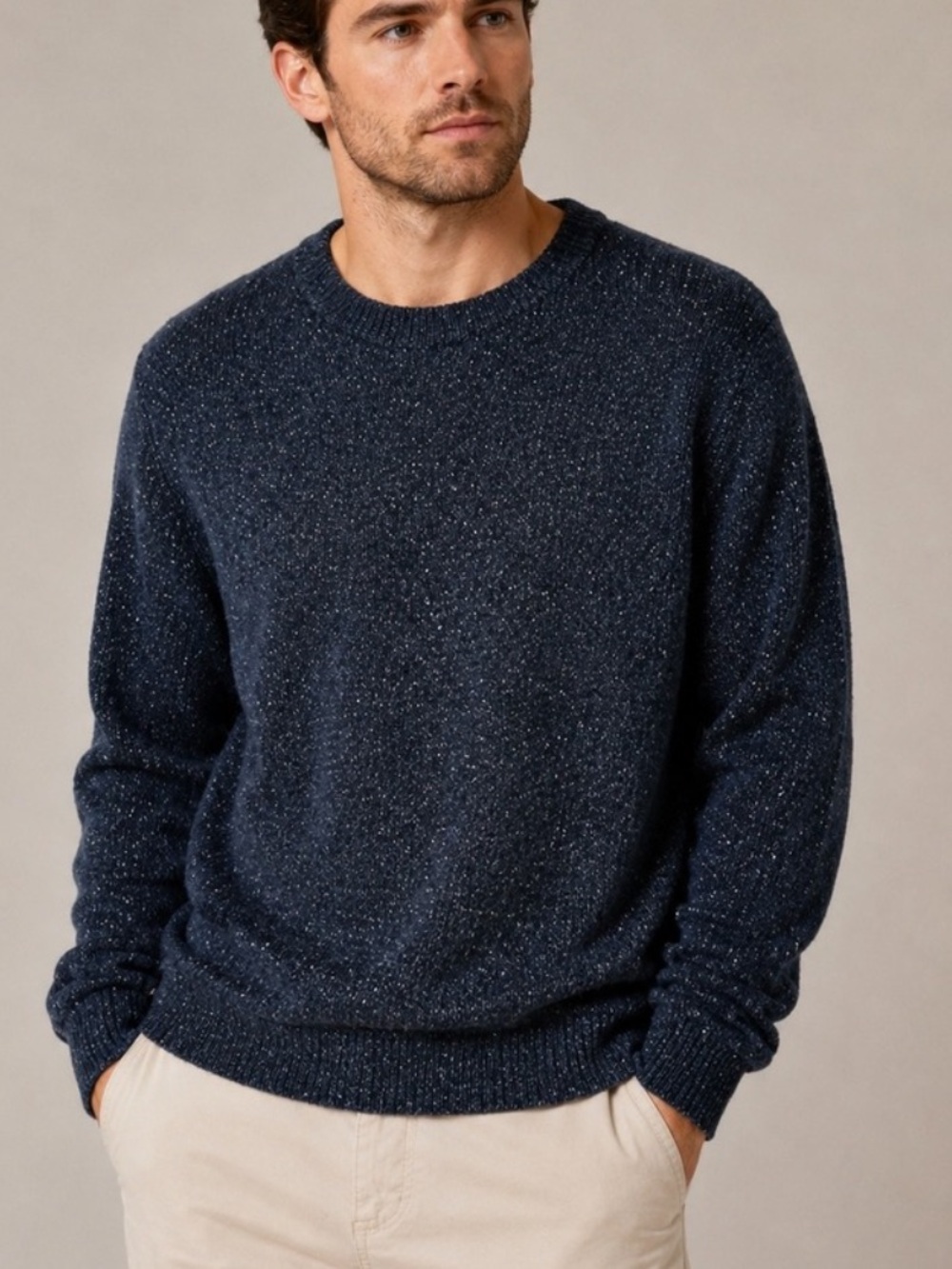 Billy Reid Men's Navy Speckled Crewneck Sweater Organic Cotton XL Knit Fall